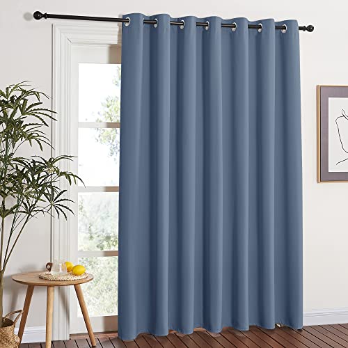 NICETOWN Sliding Glass Door Blackout Curtain - Thermal Insulated Solid Patio Door Drape Extra Wide French Door Curtains for Bedroom (Stone Blue, W100 x L84, 1 Piece)