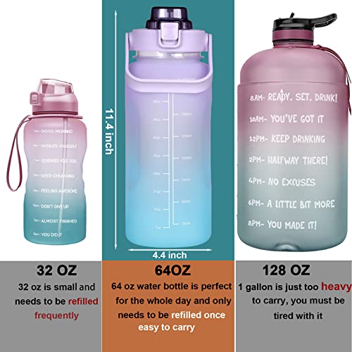 Ryi Large Half Gallon 64 Oz Motivational Water Bottle With Straw Time Marker Bpa Free For Sport And Fitness Purple Green #TOP5