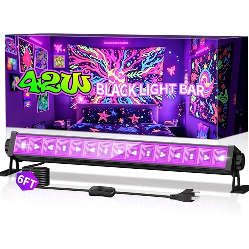 THECHAM 42W LED Black Light Bar, Blacklight Bar with 6ft Cord+Plug+Switch, Black Lights for Glow...