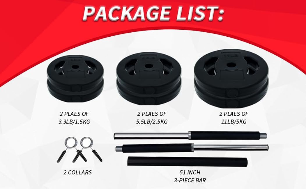 Barbell Weight Set for Lifting, Adjustable Barbell Set for Home Gym, PU Coating