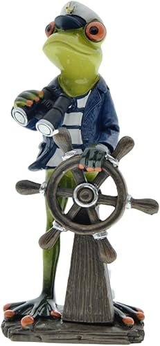 Estatuas creativas de resina de dirección de capitán de rana, esculturas de ranas de mascota de patrón azul marino, figuras coleccionables para