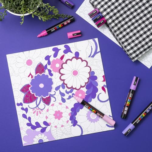 Image of POSCA Canvas Paint by Number Kit, Lilac Dream - 8 Acrylic Markers with 2 Pre-Drawn Canvases - Gift Set for Artists, Adults and Kids