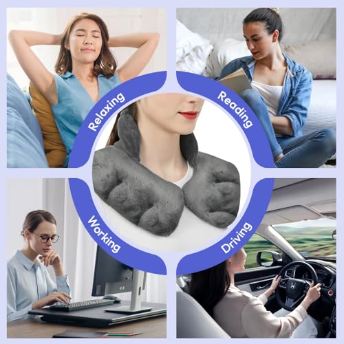 Image of Microwavable Heat Pad for Neck and Shoulders, Warm Compress Wrap, Grey | Weighted Moist Heat for Back, Relief Sore Muscle Stress Tension, Gift for Women