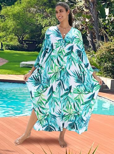 Image of Yanziliu Kaftan Dress for Women,Plus Size Hawaiian Batwing Sleeve Beach Cover Up Summer Swimsuit Dresses