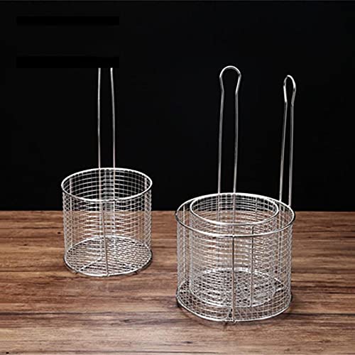 Cestini per friggere per patatine fritte, colini per alimenti, friggitrice, colino per olio, in acciaio inox, rotondo, con manico, per casa, ristorante, hotel