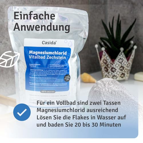 Magnesiumchlorid Vitalbad 1000 g - Original Zechstein Magnesium Flakes, Flocken - rein natürliches Magnesiumchlorid Hexahydrat zum Baden bzw. Fußbad - auch für Magnesiumöl