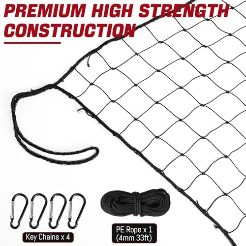 Image of Baseball & Softball Practice Nets Backstop Barrier - Sizes 10x20 FT, 10x15 FT, 10x10 FT - Heavy Duty Nylon Training Net for Batting Cage, Backyard - 33FT Rope & Safety Key Chains
