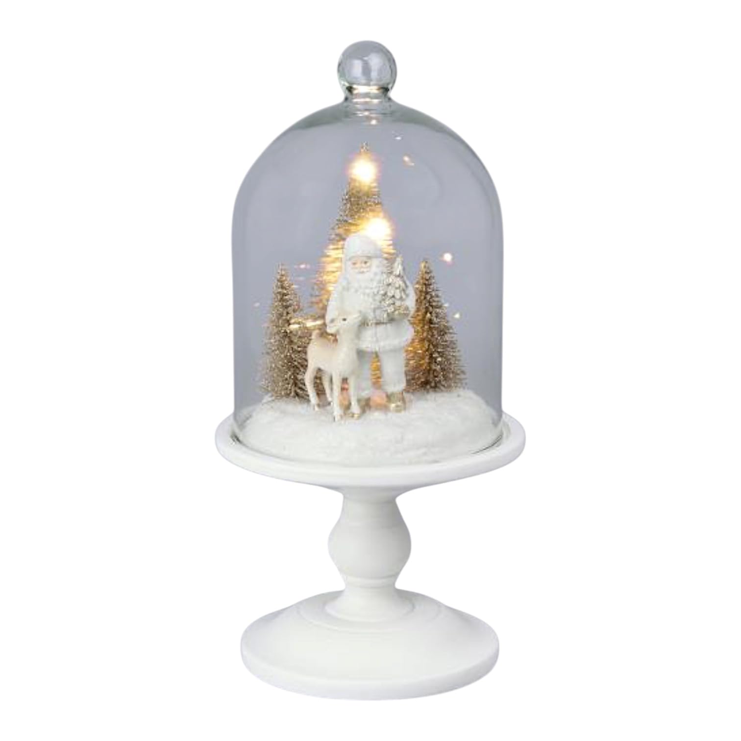 Dôme en verre de Noël avec Père Noël sculpté et détails lumineux