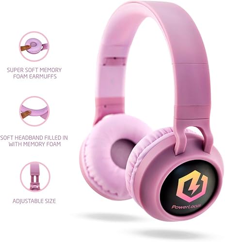 Miniatura 4 de PowerLocus Auriculares Bluetooth para niños, auriculares inalámbricos Bluetooth con LED, auriculares plegables con micrófono, volumen limitado,