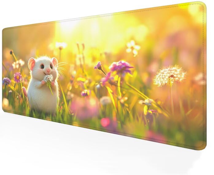 Tapis de souris XXL blanc motif fleur pour sublimer votre bureau 90x40cm