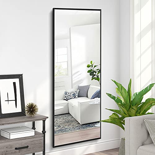 Image of NeuType Over The Door Mirror Full Length Mirror Hanging Over Door or Leaning Against Wall or Mounted On Wall, Aluminum Alloy Frame,Metal Hanger, 43 inchx16 inch, Black