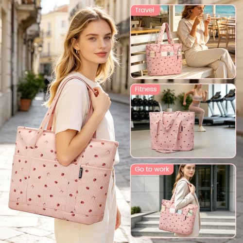 Image of Large Canvas Tote Bag for Women, Beach Bag with Zipper, Utility Tote Bag with 3 Front Pockets, Weekender Pool Bag