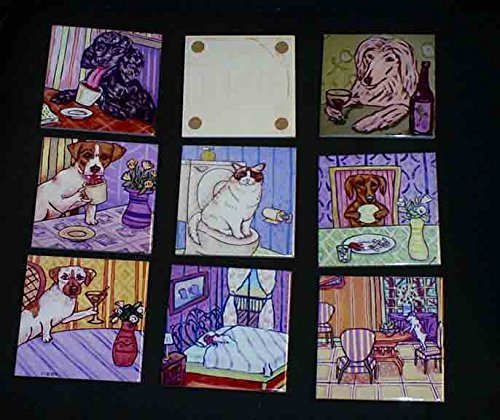 Miniatura 2 de Ocicat cat artwork at the wine bar art tile coaster gift