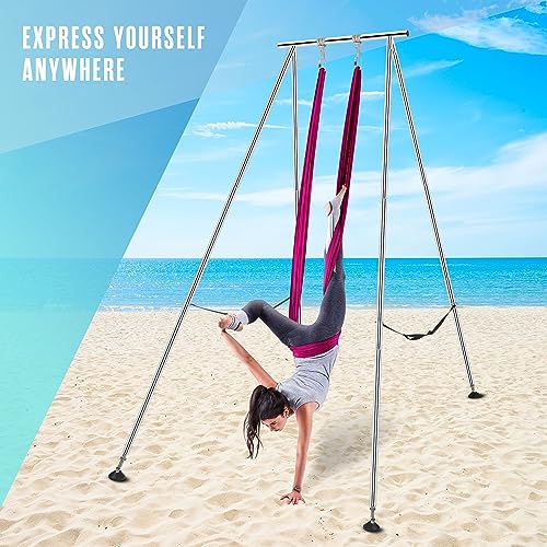 Houseables Aerial Silks, Aerial Yoga Stand, Yoga Swing Stand, Ariel Silks For Home, Ariel Swing, 10 FT Steel Frame, 13 YD Teal Fabric, Hammock, Gymnastics, Acrobatics, Indoor, Equipment Set, Portable