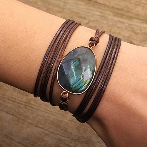 Image of Plumiss Women Boho Handmade Natural Stone Crystal Leather Bead Wrap Bracelets Collection