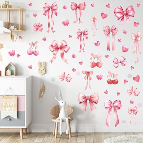 Sticker Coquette con moño rosa, 12 hojas, decoración de pared