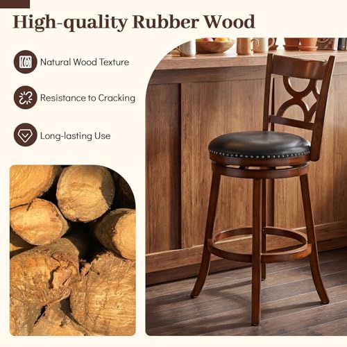 Butacos Giratorios Giantex, Set de 2 Unidades, Altura Barra 31", Asiento Tapizado, Patas de Madera de Cauchos y Reposapiés, Estilo Mid-Century para Isla de Cocina, Comedor y Pub miniatura 6