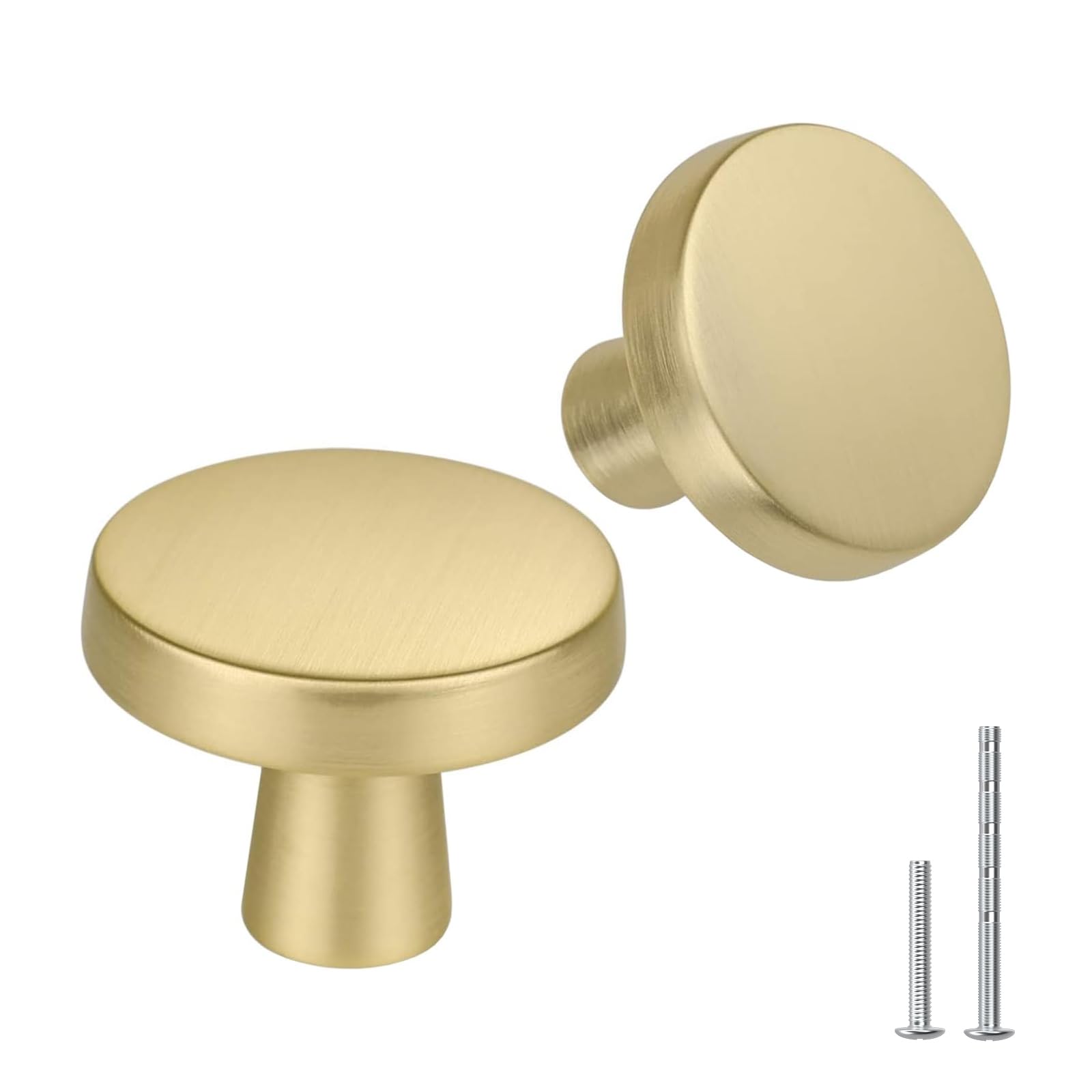 Goldenwarm 10Pack Brushed Gold Drawer Knobs - Brass Cabinet Knobs, Round Gold Knobs for Dresser Drawers
