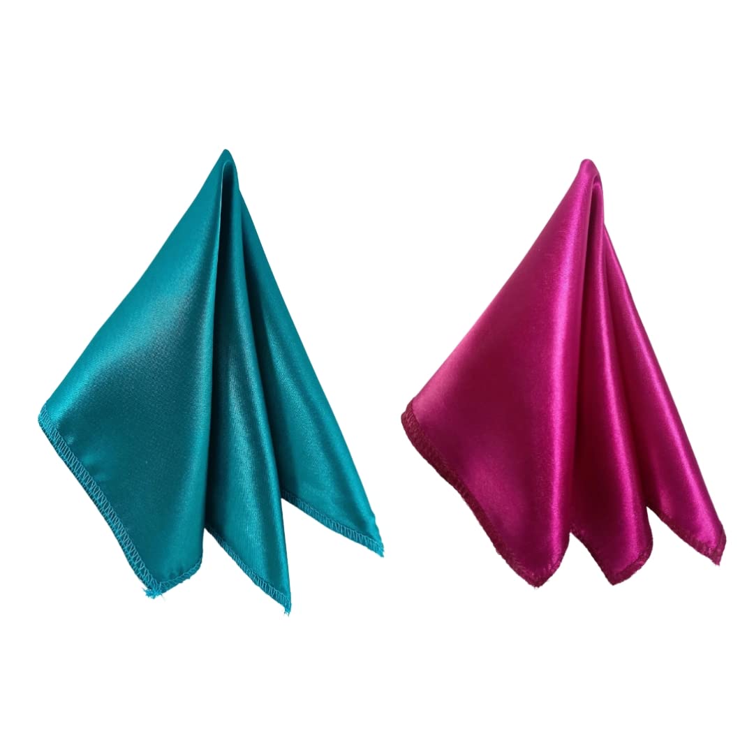 young arrow Satin Pocket Square for Men, Wedding Handkerchief for Suits, Blazers & Tuxedo, Men's Pocket Square Combo (Pack of 2) (Turquoise & Purple)-picture-13