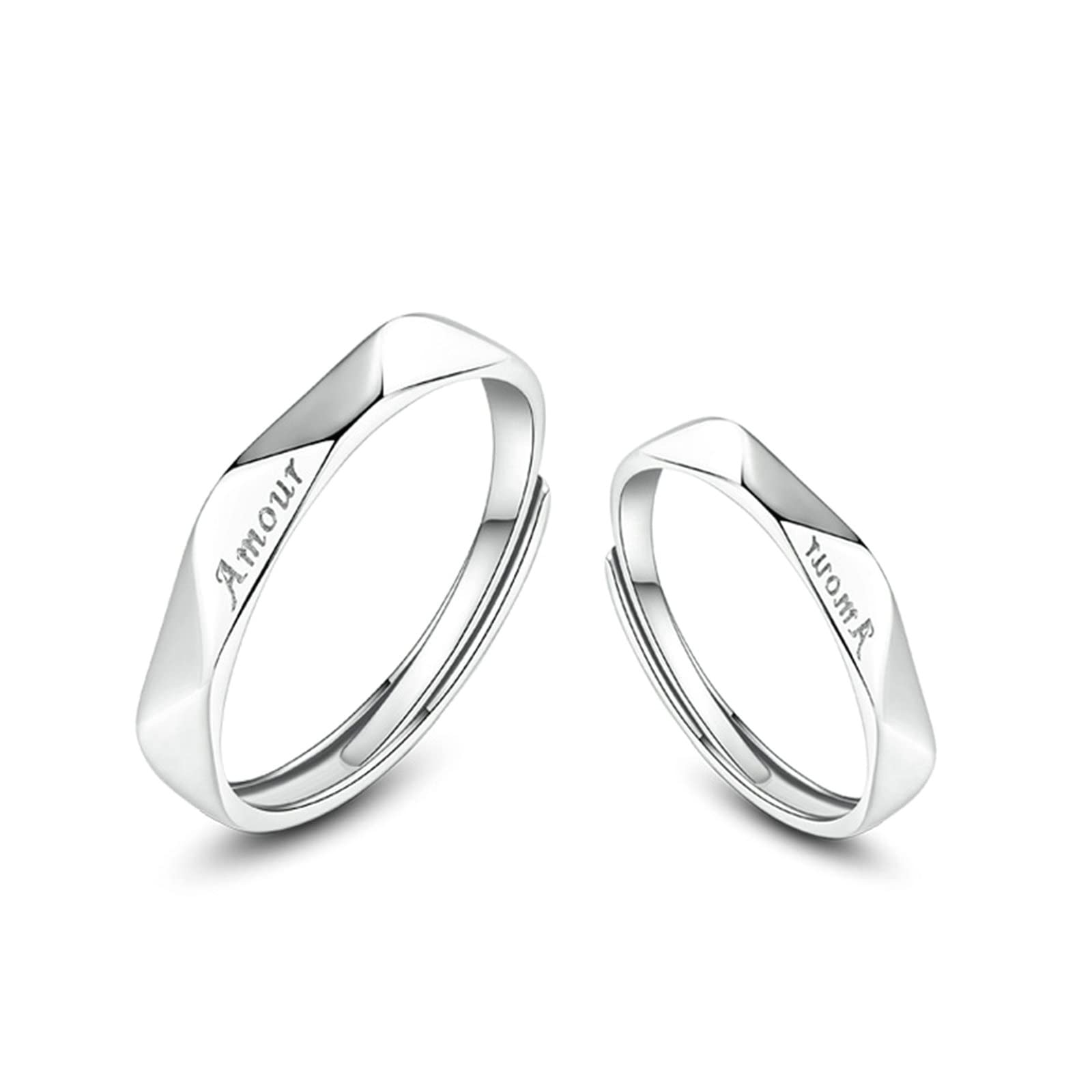 Bague Reglable, Bague de Mariage Argent avec Amour Réglable Anniversaire Anneau de Bijoux Cadeau