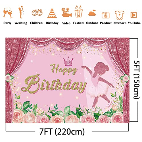 Ballerina Birthday Party Decorations Photography Backdrops Girl Golden Elegant Ballet Dancer Celebrate Party Decoration Ballet Girls Backdrop Supplies Dance For Baby Shower Supplies (7X5Ft) #TOP4