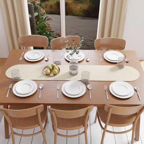 Image of Encasa XO Table Runner for 4 Seater | Handmade Ribbed Style Cotton | 30x137 cm | Off White | for Dining & Center Table