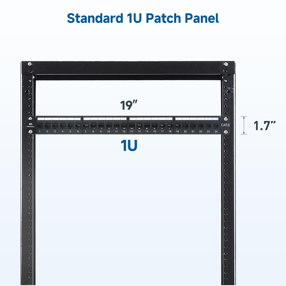 Cable Matters Pannello patch Ethernet Cat6 1U da 48,9 cm a 24 porte 10 Gbps con Keystone in linea e barra di gestione dei cavi, pannello patch di rete per montaggio a rack o a parete / Patch Panel