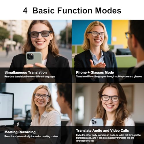 Tulbeys Bluetooth AI Smart Glasses mit 160+ Sprachen, Farbwechselnden Gläsern, Integriertem Lautsprecher - Echtzeit Sprachtranslator Smart Brille für Geschäftsreisen, Meetings & Business