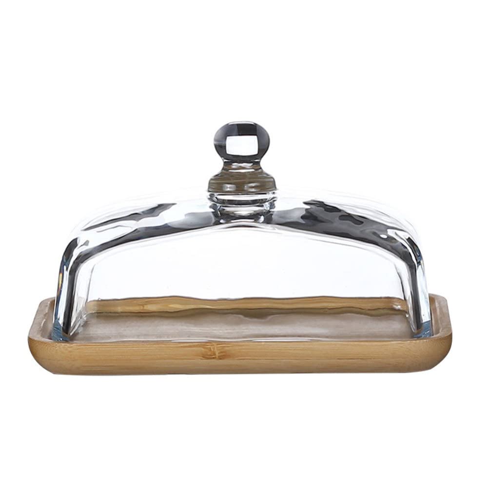 UPKOCH Glass Dining Tray with Handle 7 Inch Clear Multi-Function Dessert Plate and Cake Tray with Lid for Serving and Storing Butter Dish Household Dessert
