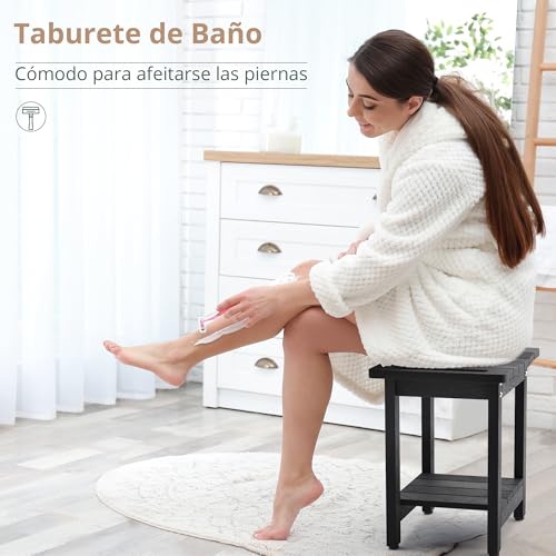 LUE BONA Taburete de Ducha HDPS, Asiento Impermeable con Estante para Baño, Banco Antideslizante para Interior y Exterior, Resistente al Clima, Negro - imagen 3