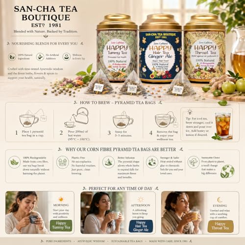 Image of Sancha Tea Boutique, Happy Bundle, Herbal Tea Gift Collection, 75 Caffeine-Free Pyramid Tea Bags, Premium Herbal Tisane Assortment Value Pack
