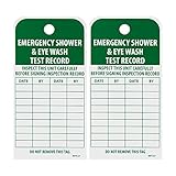 NMC RPT37 EMERGENCY SHOWER & EYE WASH TEST RECORD Tag - [Pack of 25] 3 in. x 6 in. 2 Side Vinyl Inspection Tag with White/Green Text on Green/White Base