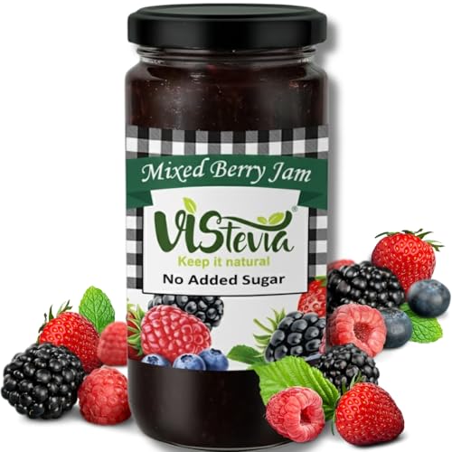 Image of Vistevia Sugar Free Mixed Berry Jam, Diabetic and Keto Friendly - Sweetened Naturally with Stevia, More Than 60% Berries Content - Tastes Delicious - Pack of 1 (420GM)