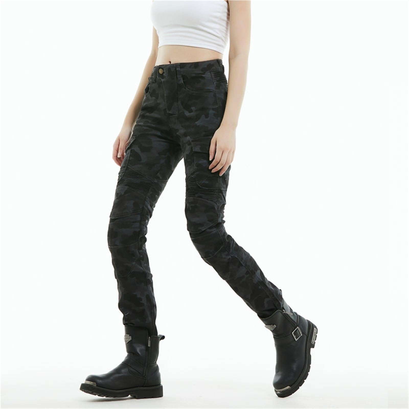 Pantaloni Da Motocross Da Donna, In Denim Resistente Agli Strappi, Con Vita Regolabile, Jeans for La Guida Fuoristrada(M)