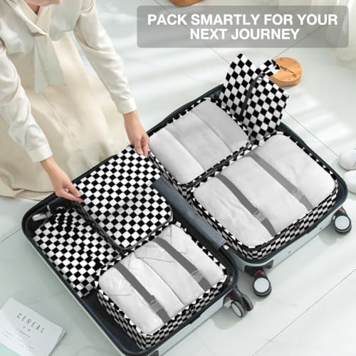 Image of 8 Set Packing Cubes for Suitcases,Packing Cubes with Shoe Bag, Cosmetics Bag, Clothing Bag, Accessories Bags Packing Cubes for Travel Luggage Organizer Women Men(Black White Checkered)