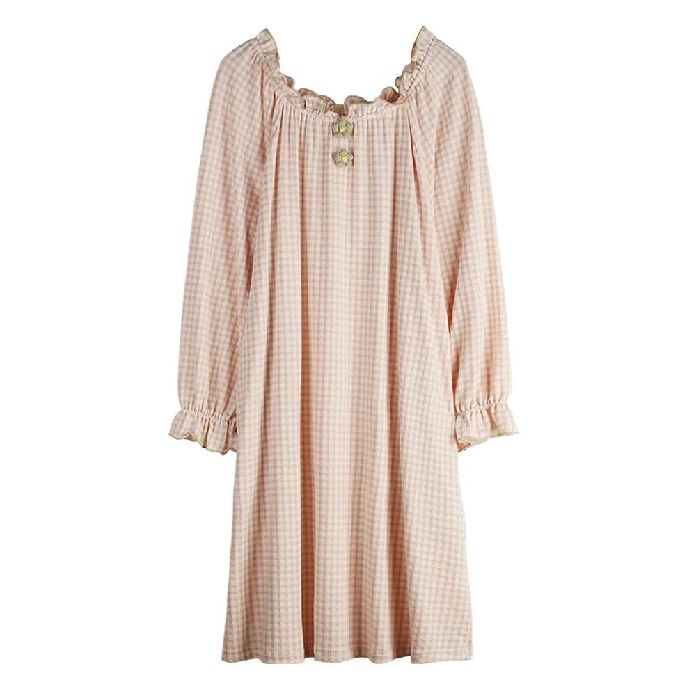 Camisón para Mujer - Pijamas A Cuadros para Mujer, Ropa para El Hogar, Camisón Informal para Mujer, Ropa De Dormir De Algodón para Primavera Y Otoño