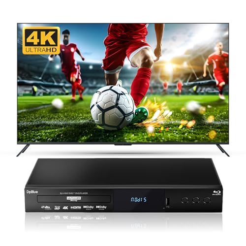 DpBlue 4K UHD Blu-ray Player for TV Projector Support Region A Blu Ray 3D 4K Discs DVDs Twin HDMI Output HDR10 Dolby Vision Dolby Atmos 4K Ultra HD Blu ray DVD Player BT.2020 Color Gamut