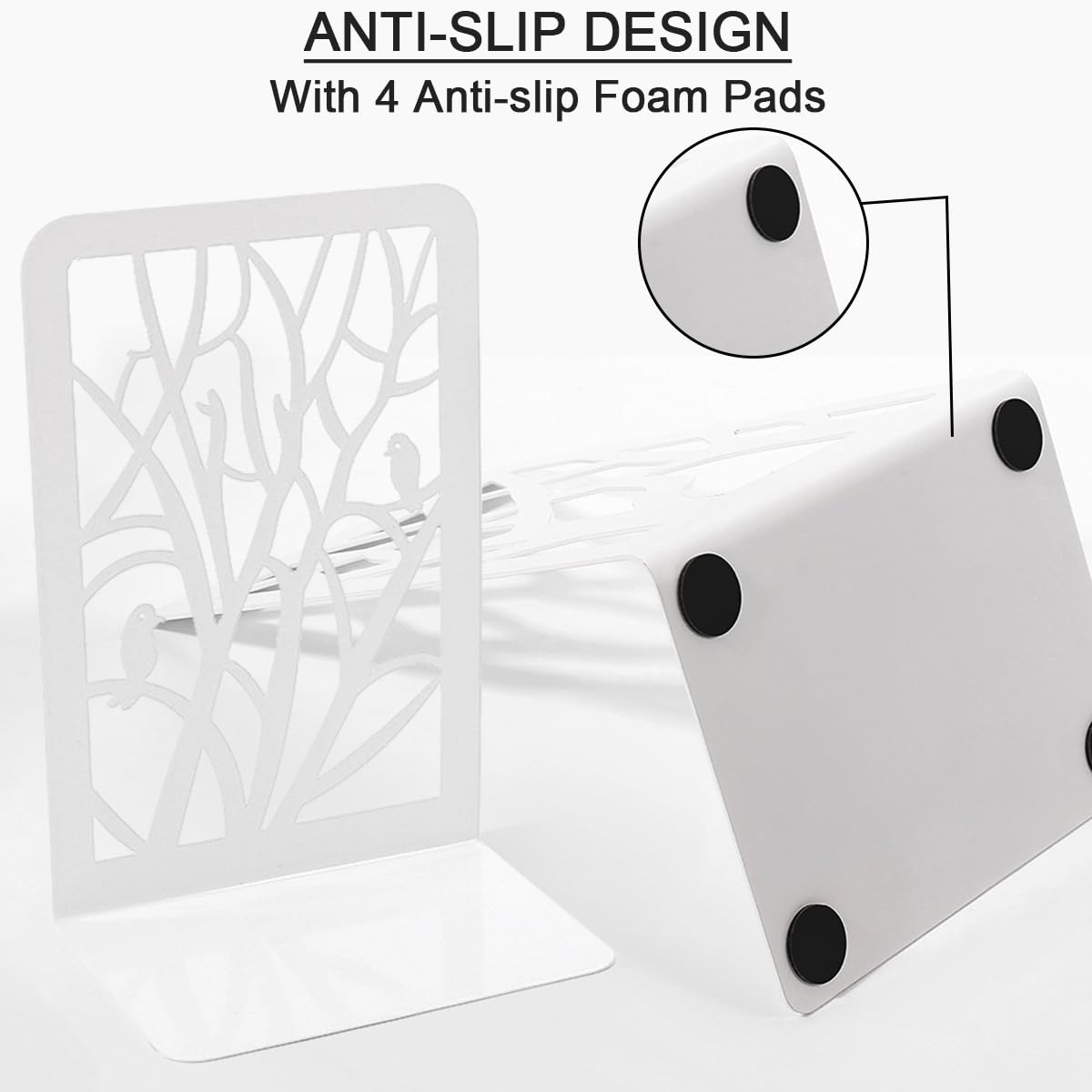 LOSYHU 4 Pcs White Bookends Anti Slip Book Stopper - Image 3
