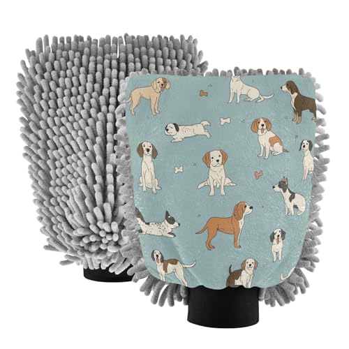 STAYTOP Cute Dog Car Wash Mitt Microfiber, 2Pcs Scratch Free Lint-Free, Premium Chenille Microfiber Mitt Car Wash Brush-L