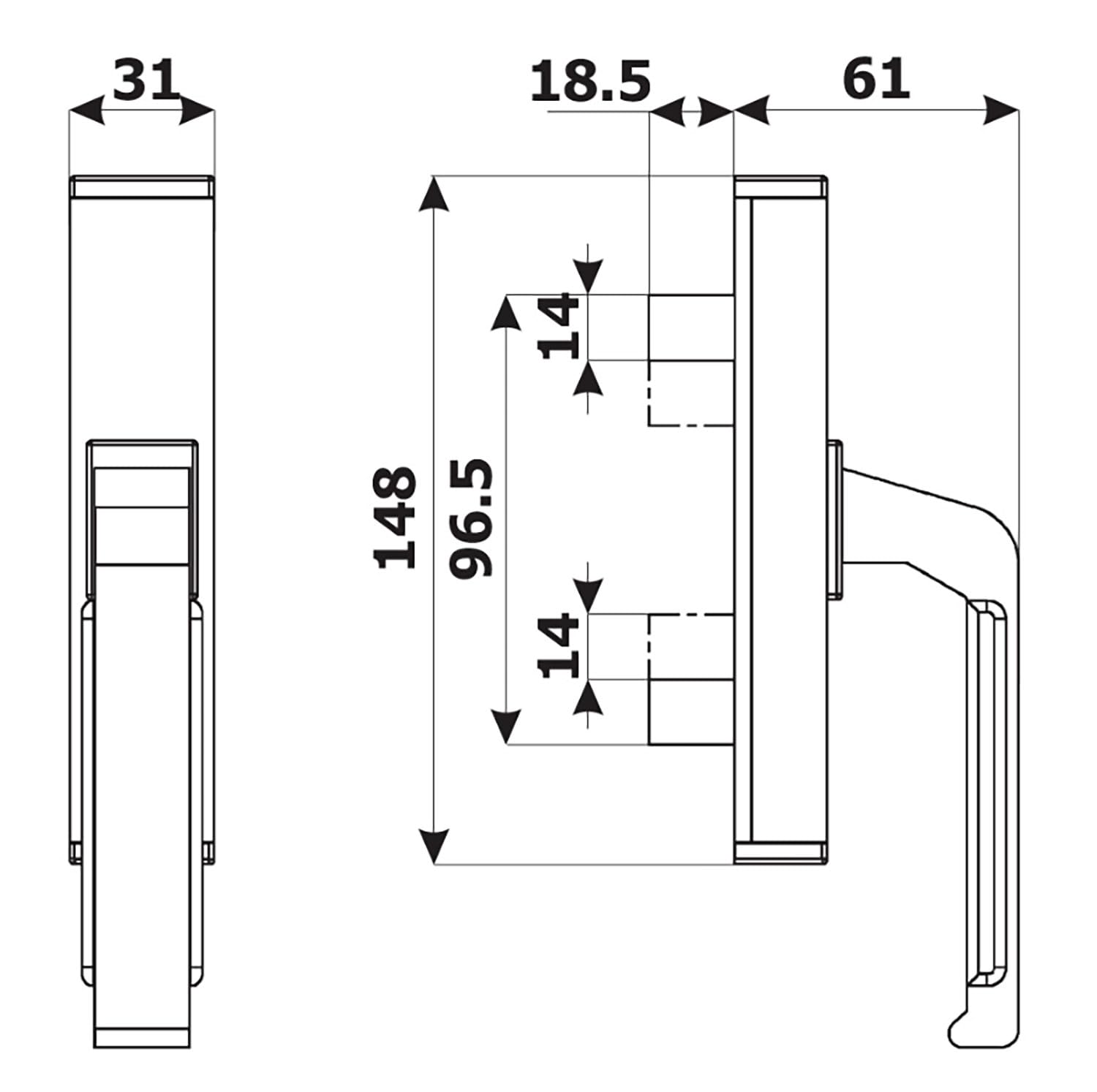 Poignée crémonese pour fixations intérieures en aluminium, ouverture extérieure et intérieure (argent)
