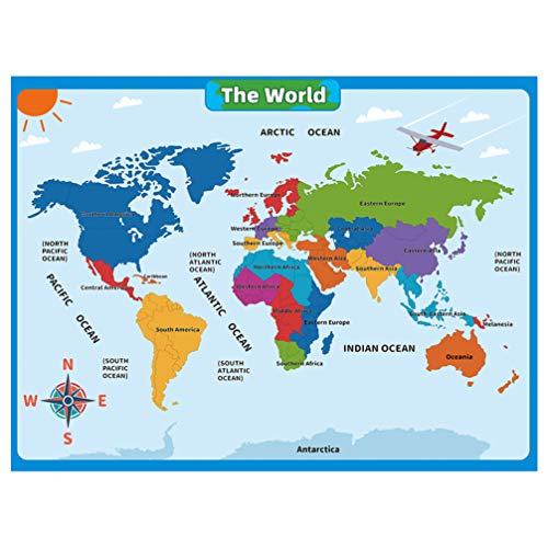 NUOBESTY Mapa Do Mundo E Mapa Americano Poster CrianÃ§as GrÃ¡fico de Parede Cartaz Geografia Educaci