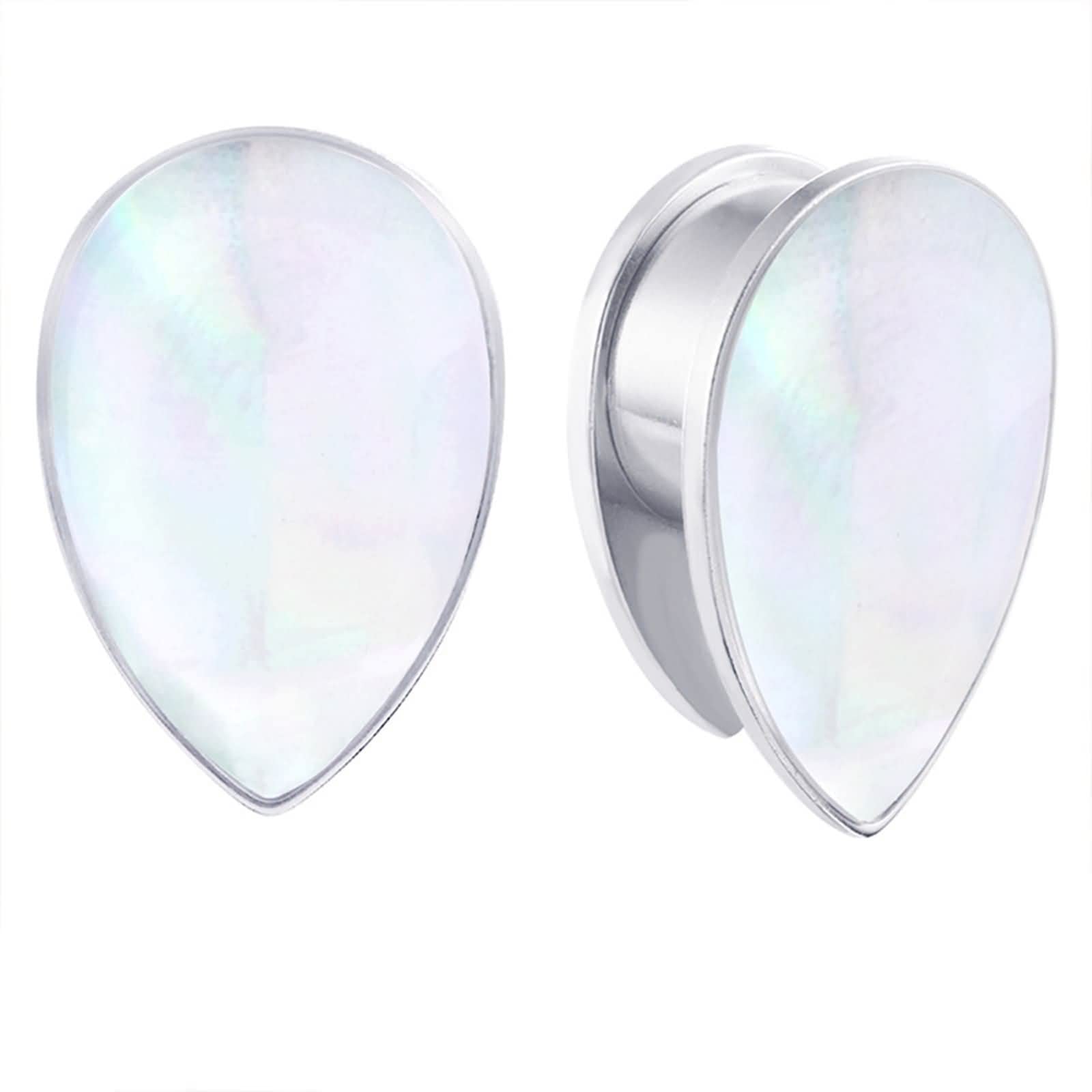 Daesar Ohr Tunnel Piercing Edelstahl, Plugs 6-25MM Silber Tropfen mit Weiß Muschel Tunnel Ohrringe Ohr Expander Set