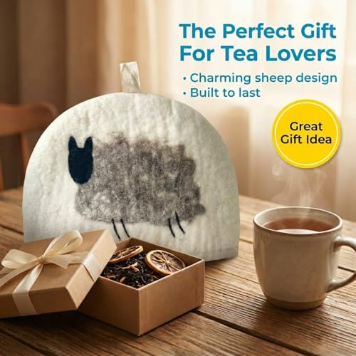 Image of Glaciart One Wool Teapot Cozy Kettle Cover | Dome Shaped Large Tea Cosy, Kettle or French Press | Handmade & Needle Felted from Natural Wool | Warms Up to 2 Hours | Great as Gift