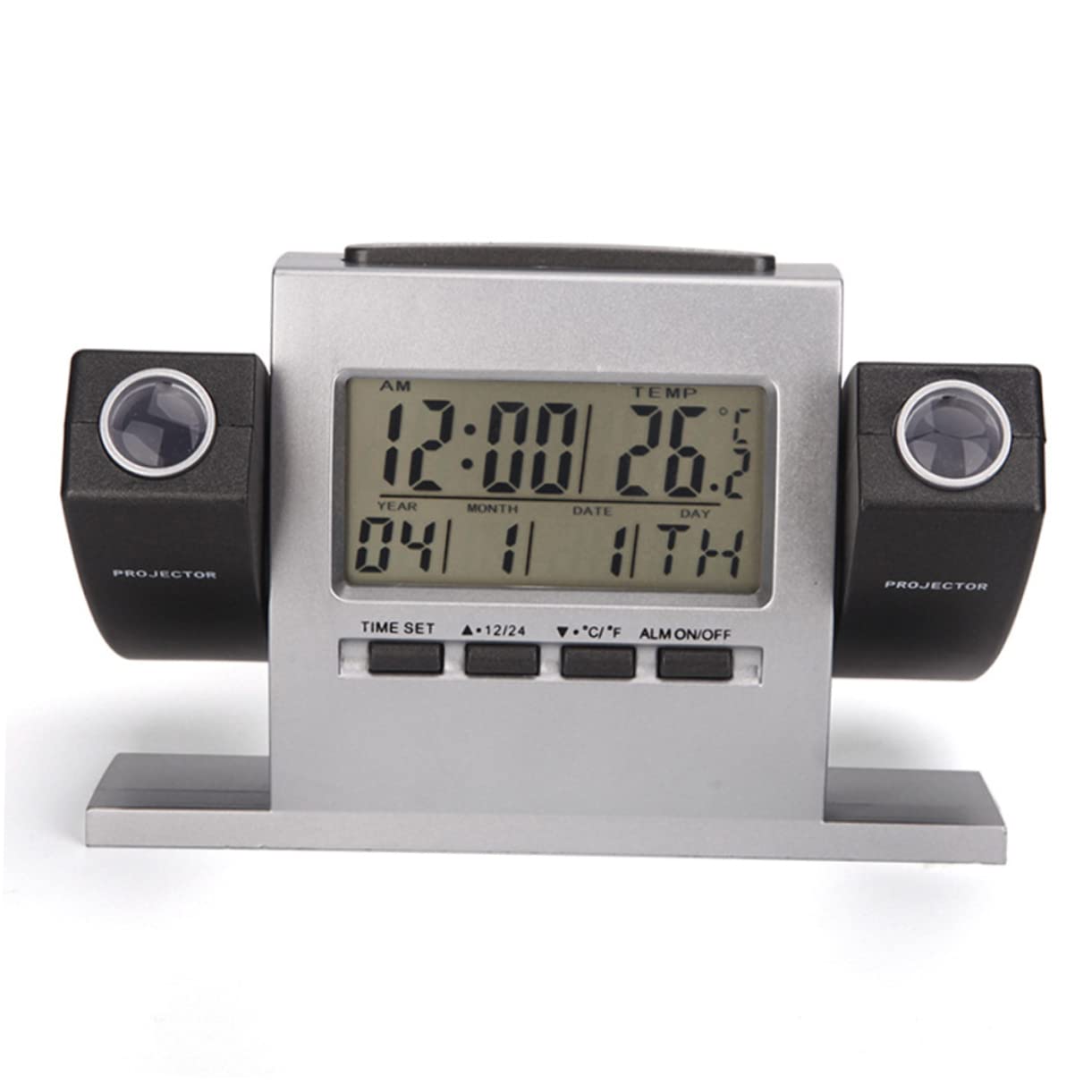 GRIRIW Fashion Indoor Digital Clock Projection Time Temperature Alarm Sleep Silent Batteries Required