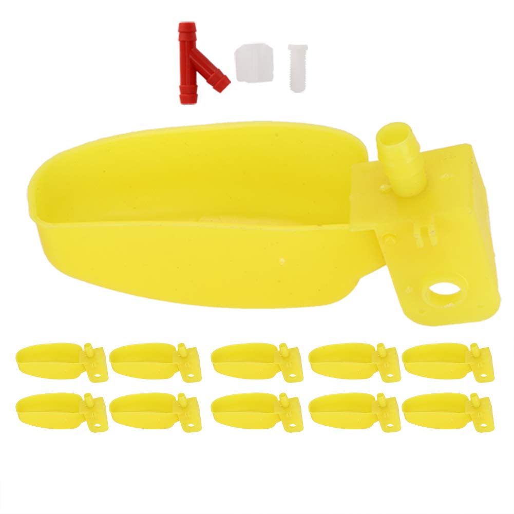 10 Uds. Kit de bebedero automático para tazas de agua de pollo, bebedero para pollos, bebederos automáticos, cuencos para beber amarillos para codorniz, pollo, pájaros(amarillo grande izquierda)