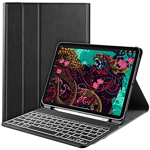 IVSO Tastatur Hülle für iPad Pro 11 2020, [QWERTZ Deutsches], Schutzhülle mit abnehmbar Bluetooth Beleuchtete Tastatur für iPad Pro 11 Zoll 2020 2rd Generation mit 7-farbigen Beleuchtung, Schwarz