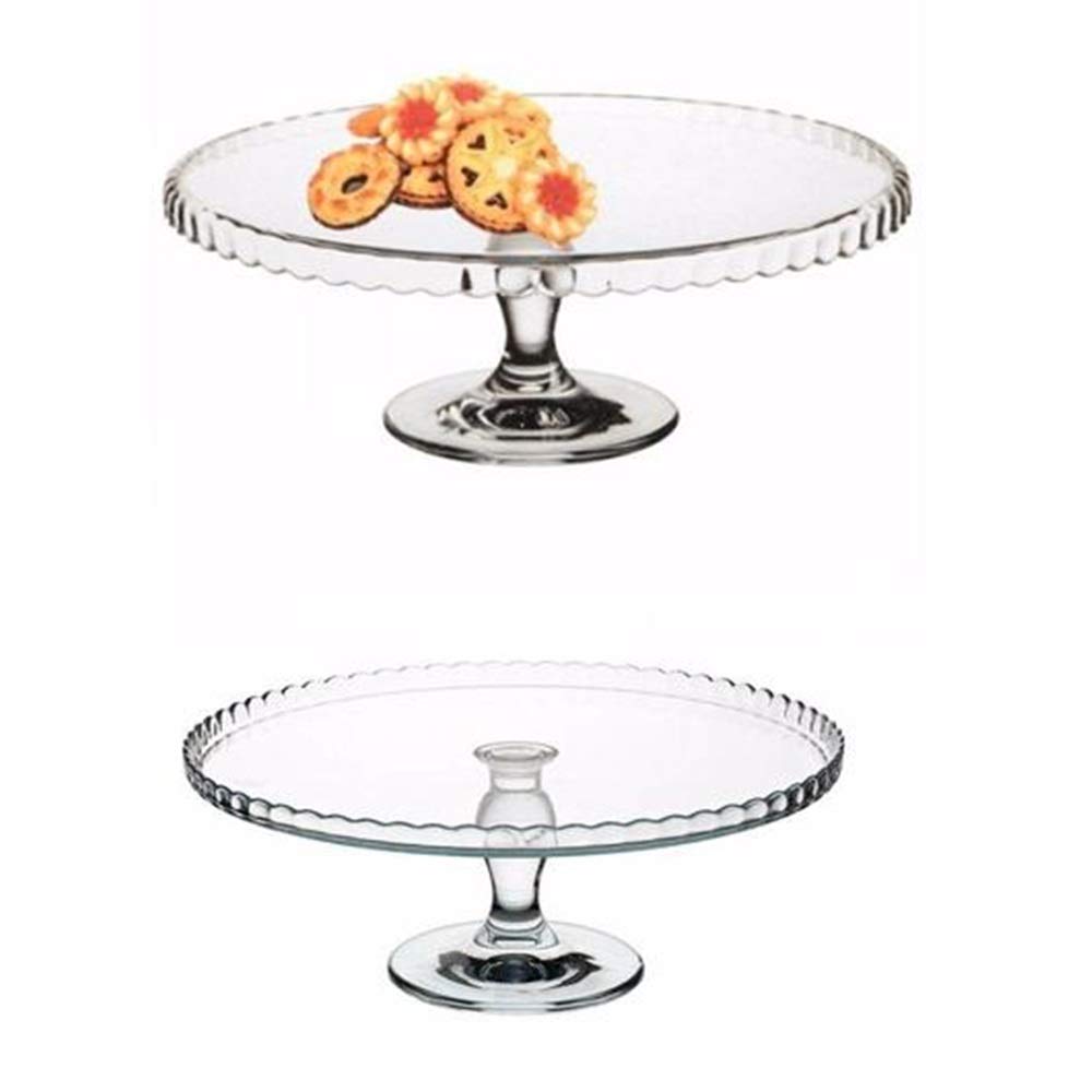 Casa D'Or Round Dessert Patisserie Server Glass Fruit Salad Dessert Pastries Platter Dish Serving Displays Stand Tray - 33cm