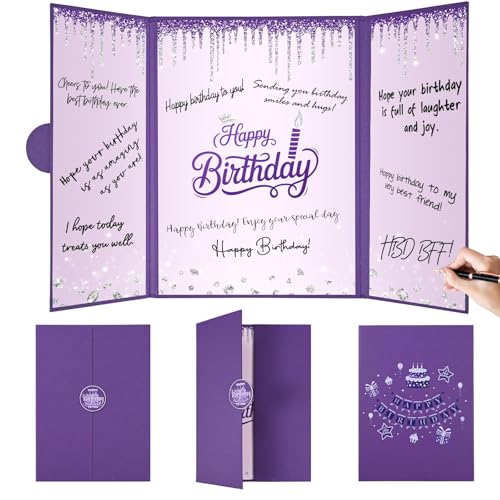 Image of Purple Birthday Decorations Purple Happy Birthday Guest Book to Sign Alternative Signature Guestbook Gifts Keepsake for Women Girls Creative Lavender Lilac Silver Memory Book Signing Card Board Party