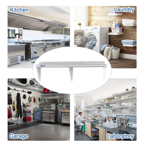Image of HARDURA Stainless Steel Shelf 12 inch x 72 inch, 320lb Commercial Shelves Wall Mount Metal Shelving with Backsplash and Brackets for Kitchen, Restaurant, Laundry Room and Home