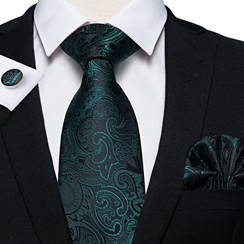 Image of DiBanGu Mens Paisley Tie Set Silk Woven Jacquard Necktie and Pocket Square Cufflinks Gift Set for Wedding Bussiness